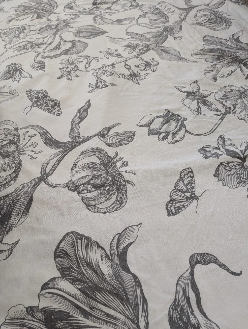 Pottery Barn Full/ Queen Duvet & Euro Sham Set Botanical White Gray Floral Pippa